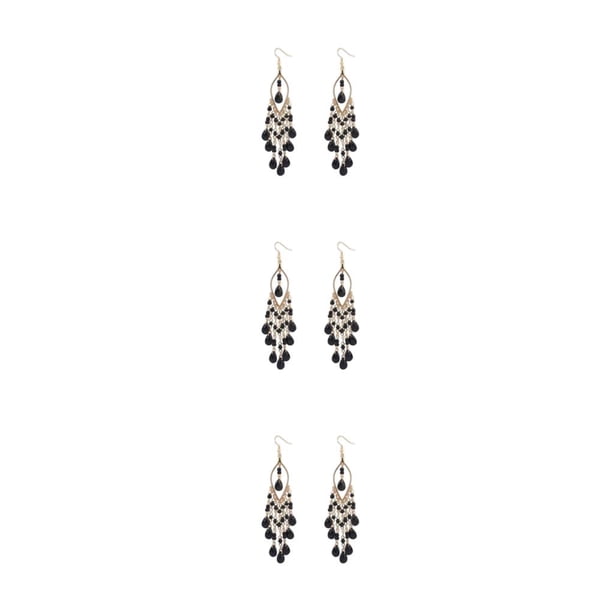 Sonducket Pendientes bohemios de moda para mujer Pendientes colgantes con cuentas de colores, fáciles de usar y elegantes, negro Type1 NO1