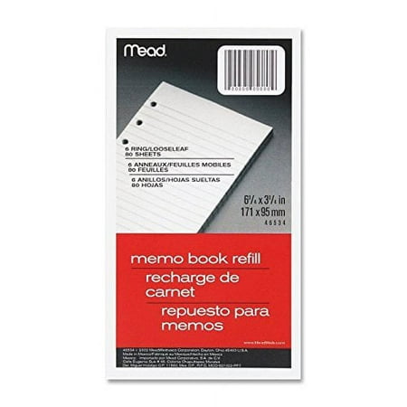 3 Pack of Mead 6-Ring Memo Book Refill, College Rule, 6HP, 6-3/4 x 3-3/4, 80 Sheets, White (46534)