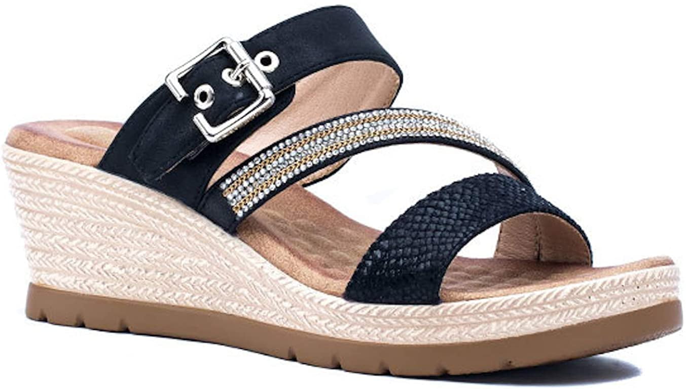 Gc Shoes Womens Monica Memory Foam Bling Slide Wedge Sandal - Walmart.com