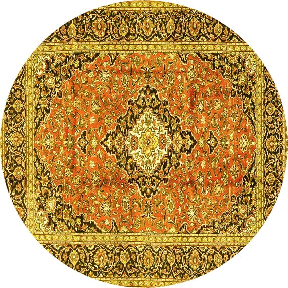Ahgly Company Machine Washable Indoor Round Persian Yellow Traditional Area Rugs, 8' Round