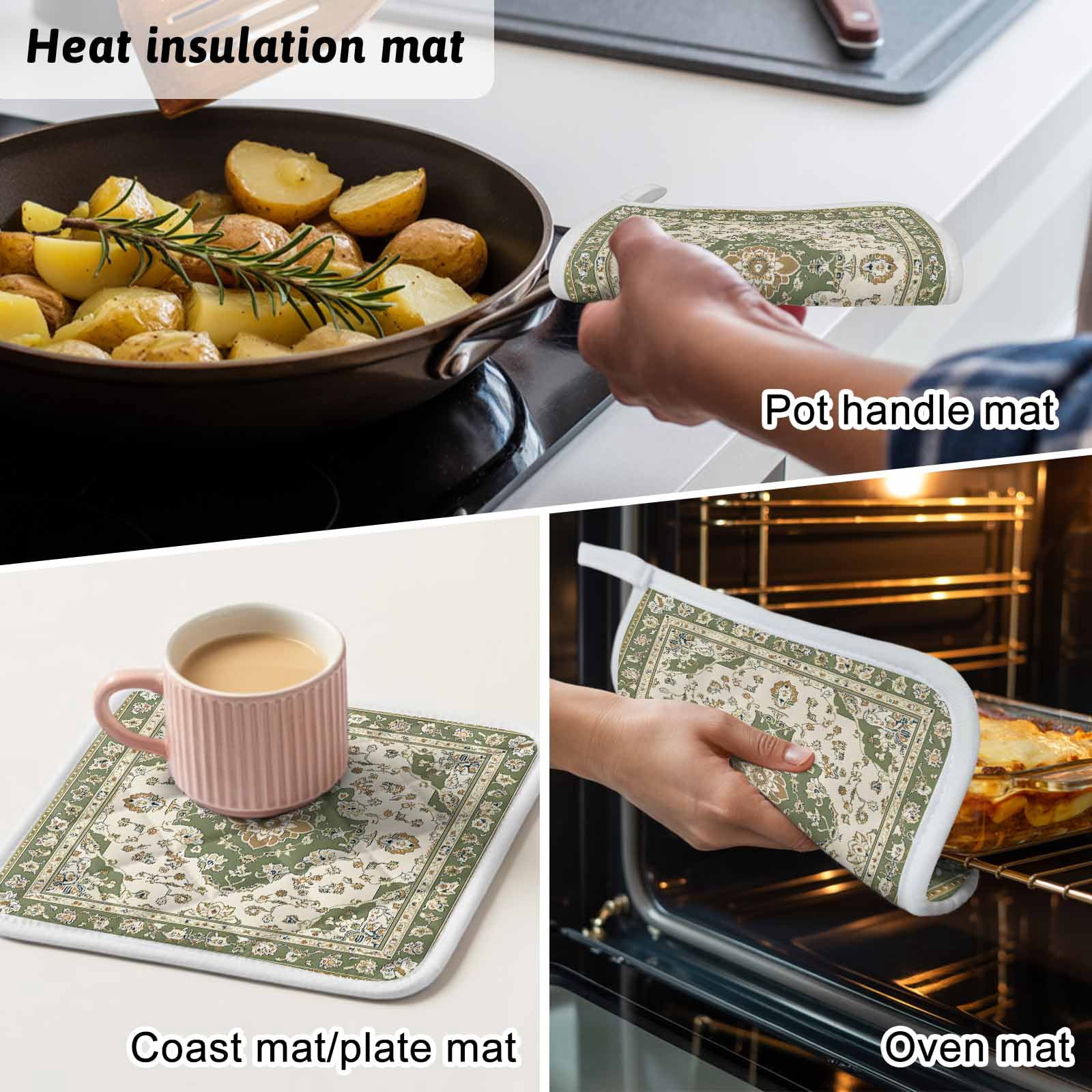 Sage Green Pot Holders for Kitchen Heatproof Potholder, 4 Pack Southwest Tribal Antique Boho-Chic Farmhouse Hot Pads Multipurpose Oven Pads Cloth Potholders Trivet for Cooking and Baking