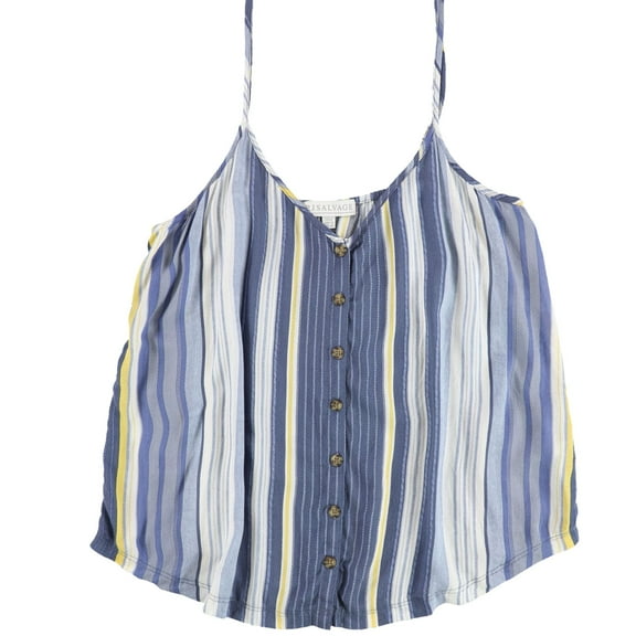 P.J. Salvage Womens Striped Button Down Pajama Sleep Cami Tank Top, Blue, Small