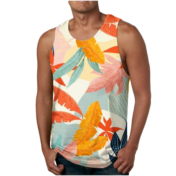 Xysaqa Mens 3D Graphic Tank Top, Novelty Breathable Sleeveless Tees, Big & Tall Beach Hawaiian Shirt for Men M-6XL