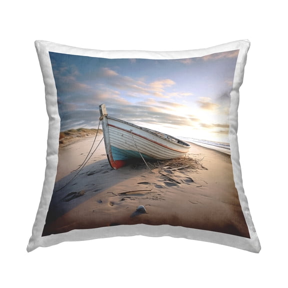 Stupell Industries Boat on Beach Sand Decorative Printed Throw Pillow, 18 x 18