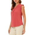 thumbnail image 5 of INSPIRE CHIC Women's Ruffled Sleeveless Pullover V- Neck Work Blouses Tops M Watermelon Red, 5 of 7