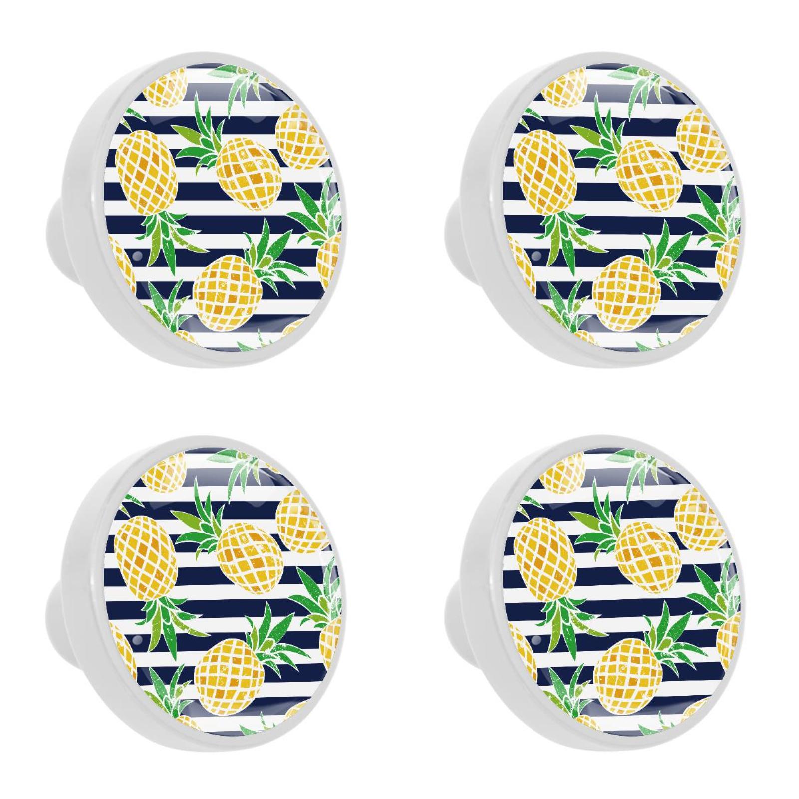 Ownta 4Pcs Kitchen Knob Round Stripe Fruits Pineapples Knobs