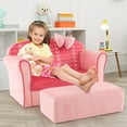 thumbnail image 4 of Gymax Kids Double Sofa Velvet Upholstered Sofa Couch w/Footstool & Armrests Pink, 4 of 9