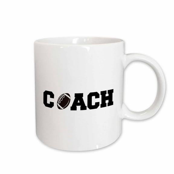 3drose, Coach, Black Letters with Football on White Background, 11oz Mug
