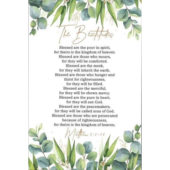 Matthew 5 3-10 poster  The Beatitudes Sermon On The Mount Poster Green Plants Wall Art  For Living Room Bedroom Office School Artwork Wall Decor poster