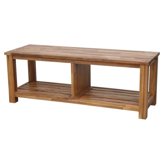 Pemberly Row 43.5" Solid Acacia Wood TV Bench in Brown/Amber