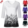 thumbnail image 3 of Uhndy Women's Top T Shirts Plus Size 3/4 Sleeve V Neck Shirt Floral Loose Blouse Lace Summer Tops, 3 of 4