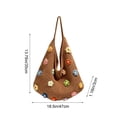 thumbnail image 3 of Woven Mesh Tote Bag, Crochet Shoulder Bag Knitted Handbag with Colorful Floral Embellishments for Beach Vacation Daily Use,Khaki, 3 of 7