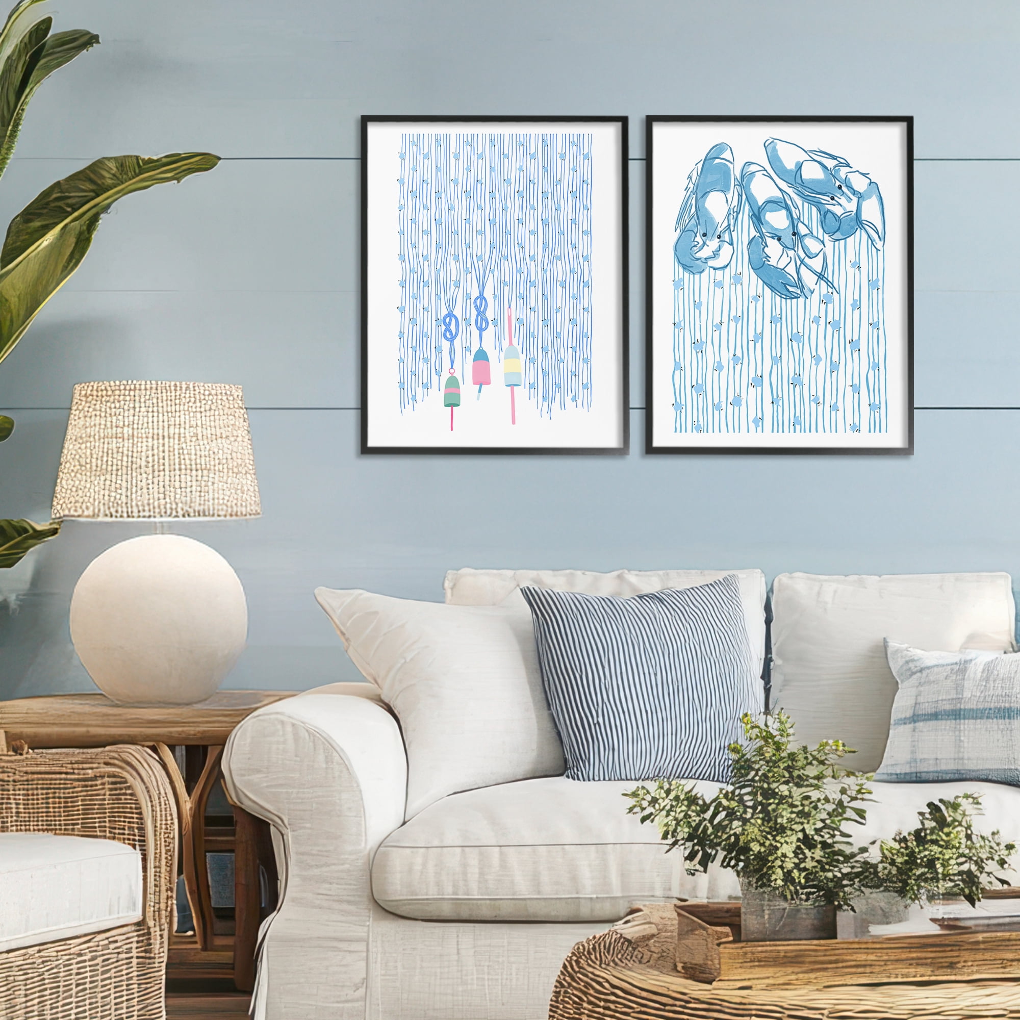 Stupell Industries Nautical Buoys & Lobsters 2 Piece Black Framed Giclee Art Set, design by Melissa Tilley