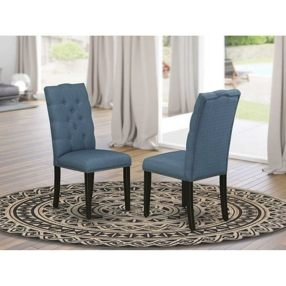 East West Furniture Elsa 41" Fabric Dining Chairs in Black/Blue (Set of 2)