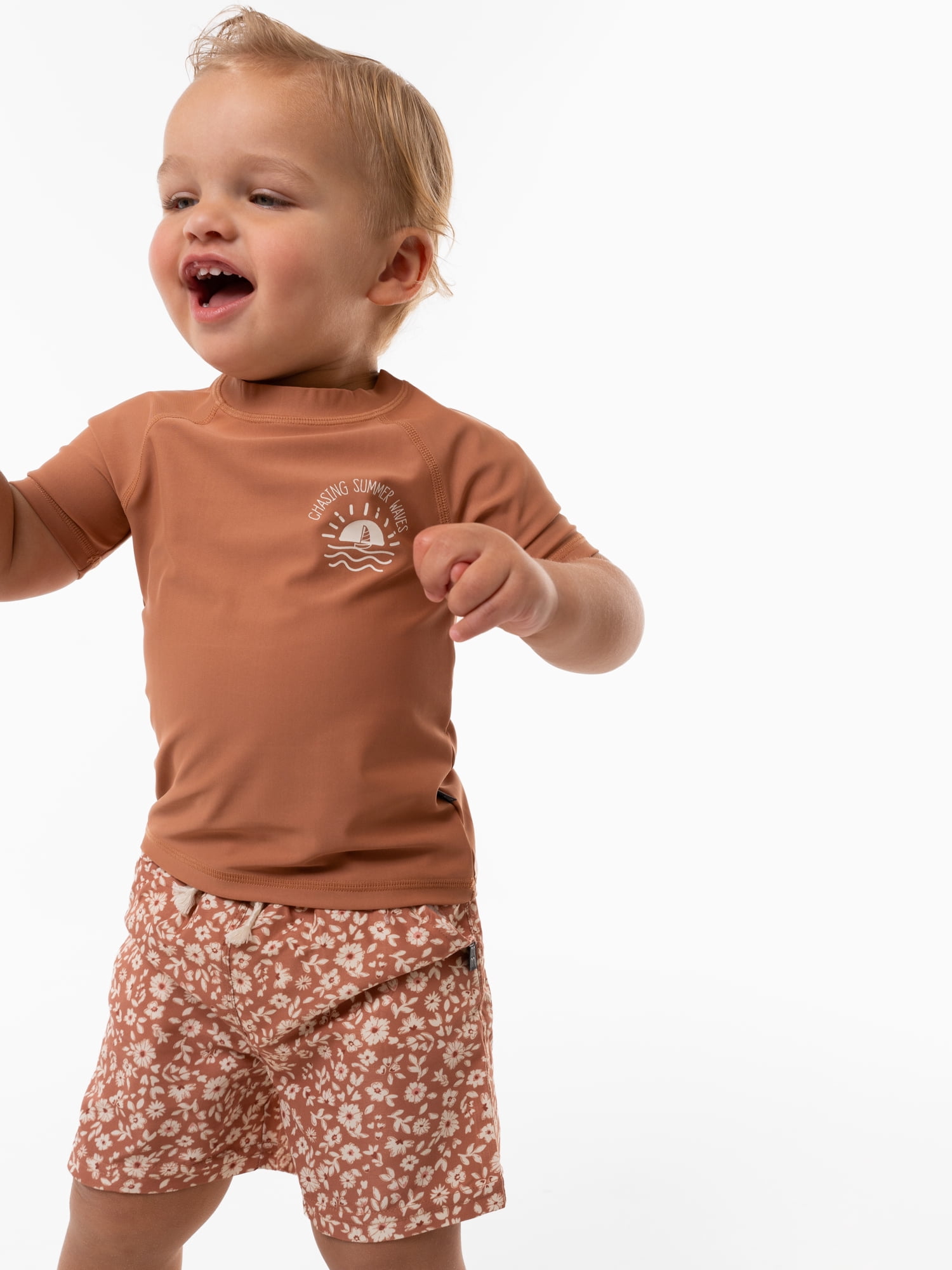 Modern Moments By Gerber Toddler Boy Rashguard and Swim Trunks Set, 12M-5T