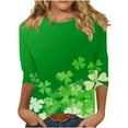 thumbnail image 4 of Yteetum 3/4 Length Sleeve Womens Tops Oversized Crewneck St Patricks Day Shamrocks Graphic Print T Shirt Womens Casual Plus Size Round Neck Loose Irish Festivities Three Quarter Sleeve Shirt, 4 of 6