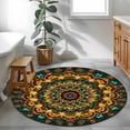thumbnail image 4 of Bohemian Flower Round Area Rug 4 FT, Non Slip Indoor Outdoor Rug, Colorful Yellow Boho Rustic Tribal Washable Soft Circular Carpet Non-Shedding Floor Mat for Coffee Table Nursery Foyer Balcony, 4 of 8