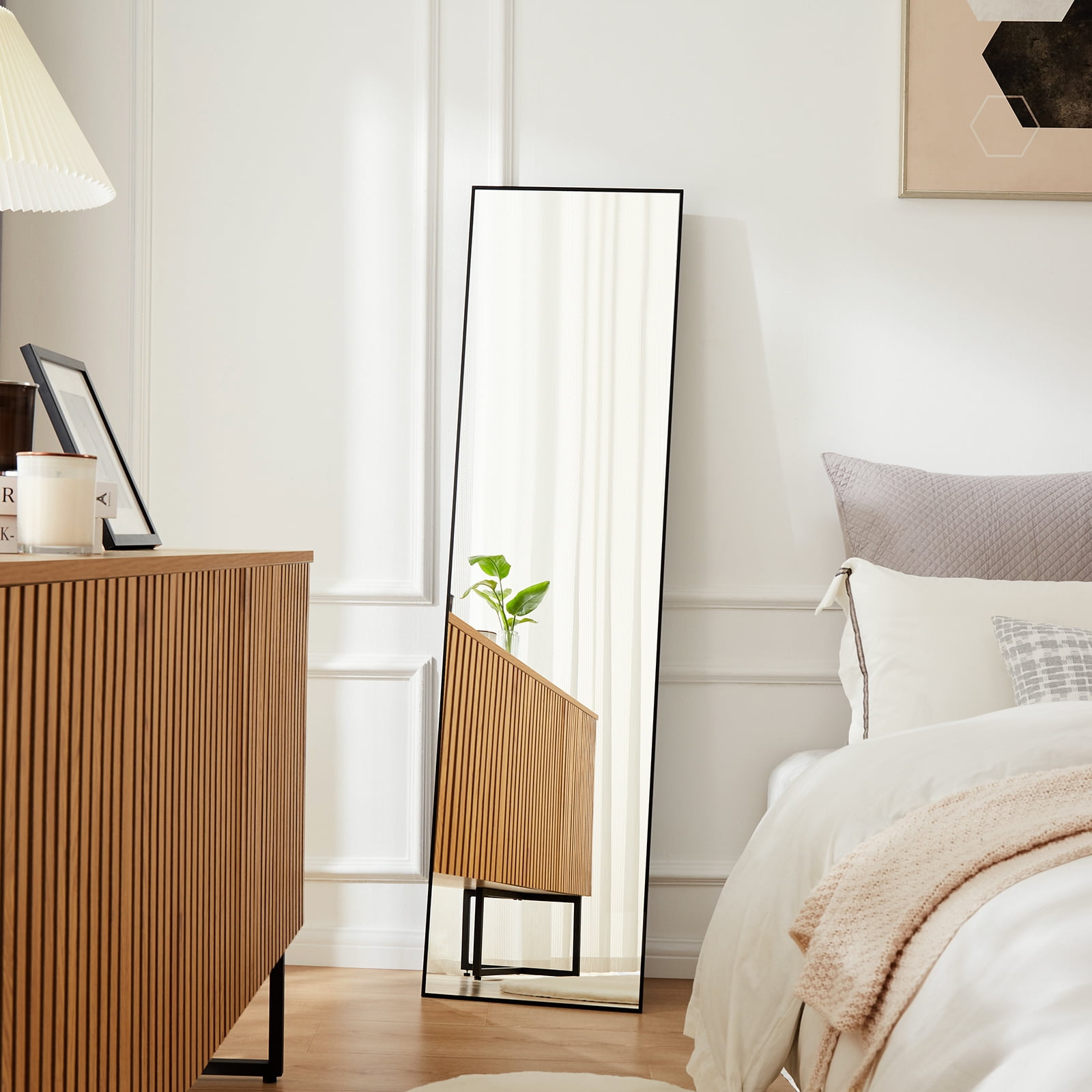 MAYEERTY Floor Standing Mirror, Wall Mirror with Stand Aluminum Alloy Thin Frame