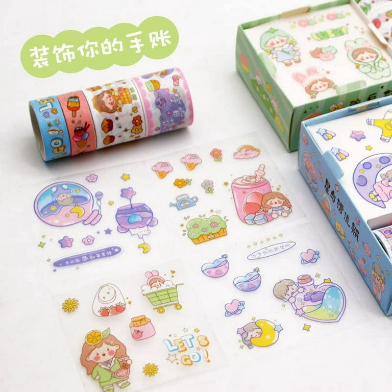 DanceeMangoos Kawaii Washi Tape Set - Cute Washi Paper Masking Tape Set,  DIY Decorative Stickers for Journaling, Scrapbooking, Crafts, School Stuff  for Back to School (A) 