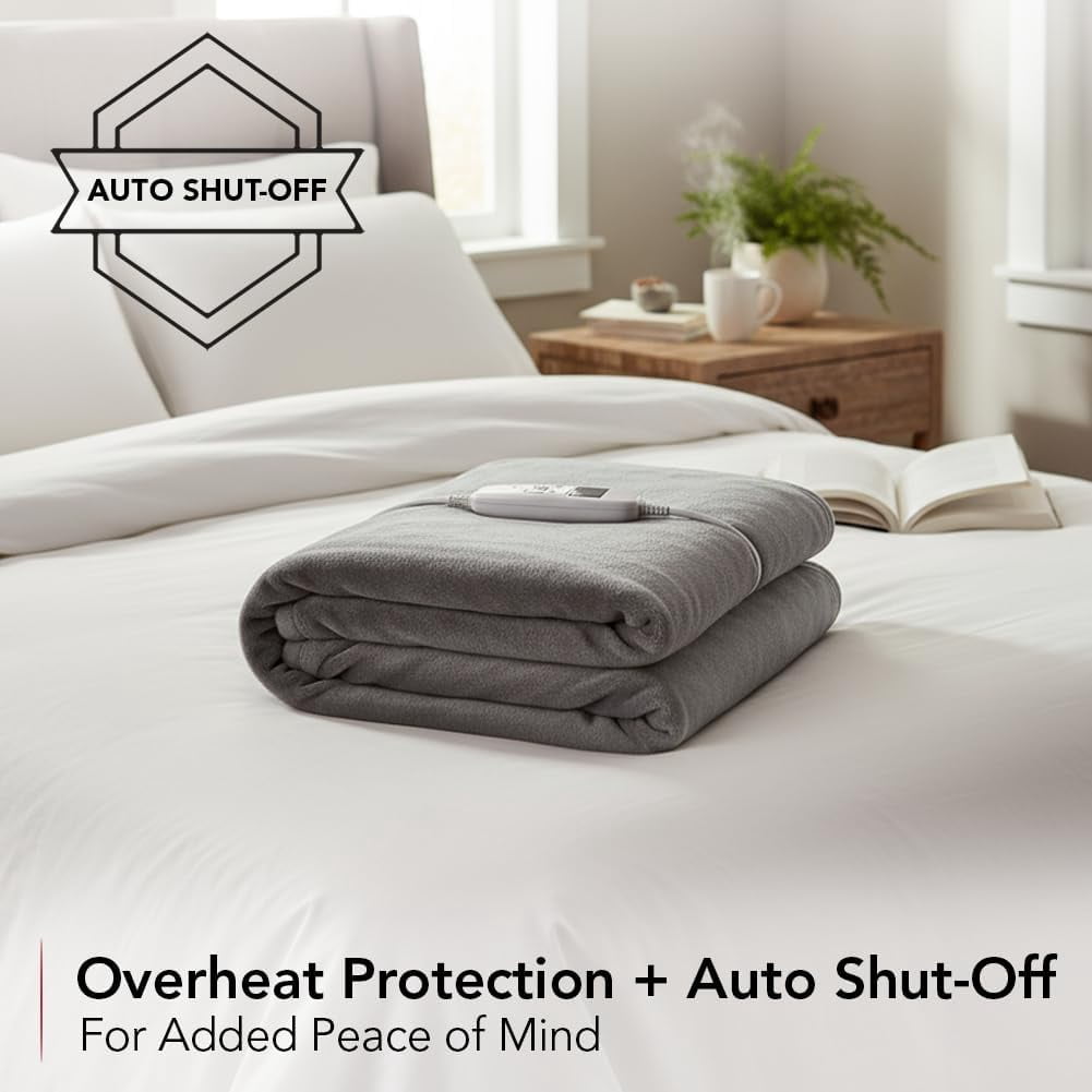 OVENTE Electric Heated Throw Blanket 50''x60'' with 10 Heat Settings, 1-8Hr Adjustable Timer, Over-Heat Protection, Auto Shut-Off, Fast Heating and Machine Washable for Home Office Use, Grey BL5810G