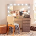 thumbnail image 2 of Ember Interiors Modern Greige Makeup Vanity Desk with Lights, USB-C, Glass Top, 7 Drawers, 2 of 12