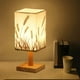 thumbnail image 5 of Lámpara de mesita de noche con base de madera blanca cálida, decorativa, alimentada por USB y tela de lino. Trigo, 5 of 8
