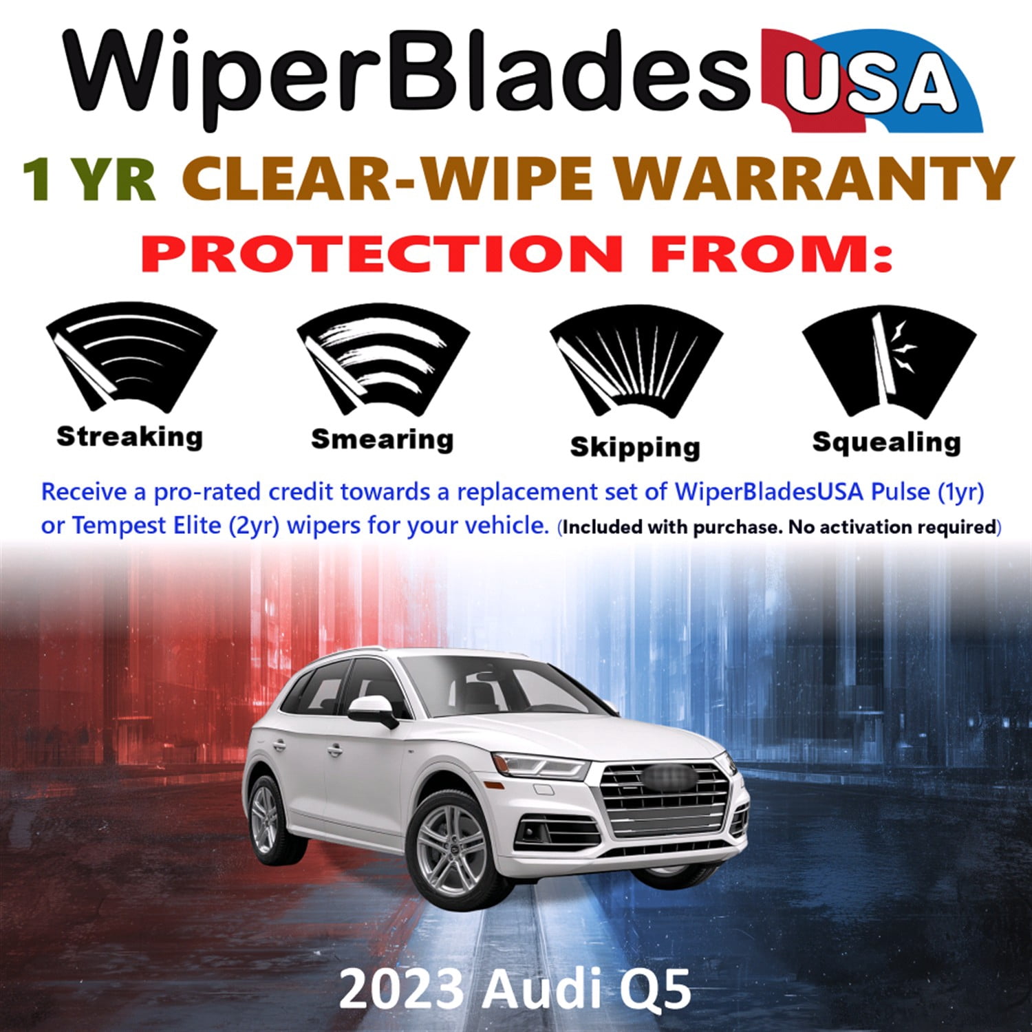 2023 Audi Q5 Beam Wiper Blades Wipers w/1yr Warranty (Set of 2) (WiperBladesUSA)