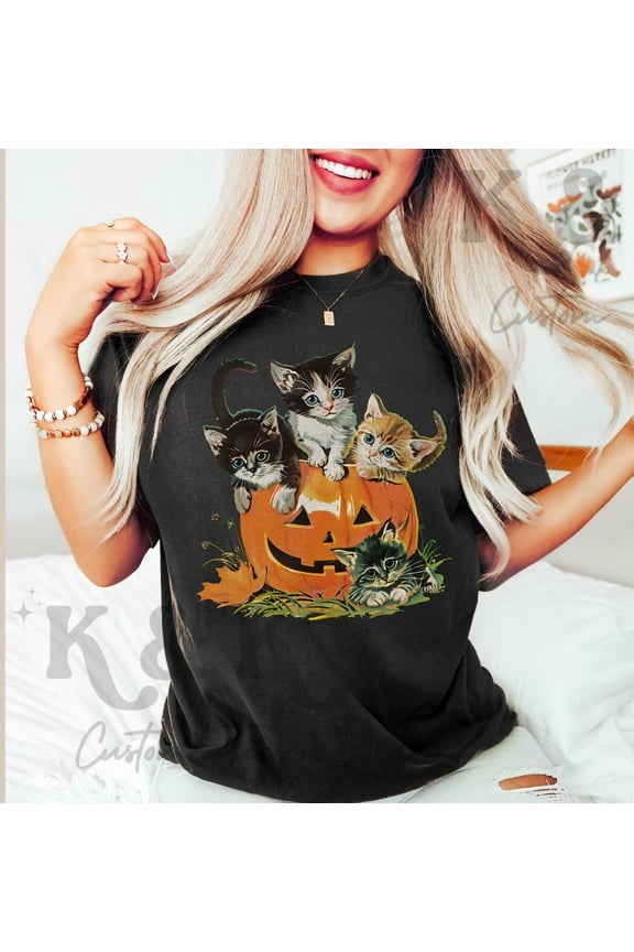 Vintage 90s Cat Halloween Shirt, Retro Halloween Shirt, Spooky Season Tee, Pumpkin Shirt, Halloween Shirt, Vintage Halloween Shirt