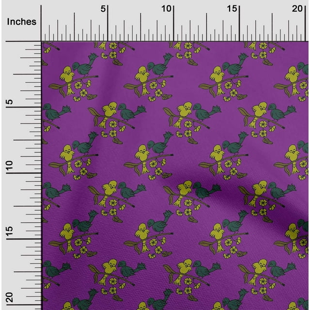 oneOone Viscose Jersey Fabric Leaves|Bird & Floral Block Print Sewing Fabric BTY 60 Inch Wide