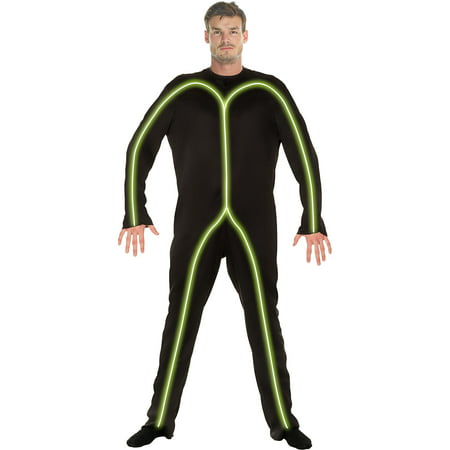 AFG Media Ltd Light-Up Green Stick Man Costume for Adults, Standard Size, Includes a Jumpsuit with Green EL