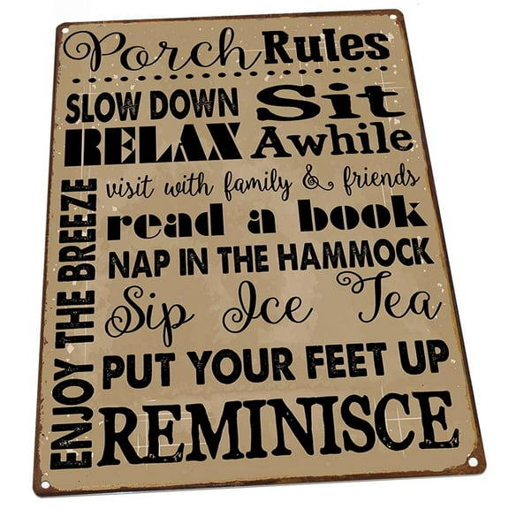 Porch Rules 9"x12" Metal Sign, Wall Decor for Porch, Patio, or Deck