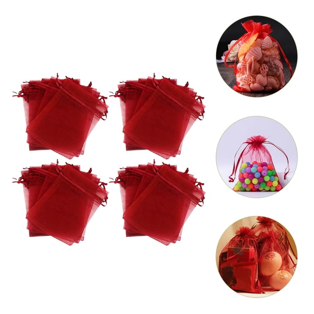 unbranded 100Ud Sacos De Organza Rojo Oscuro Con Cordón Para Detalles De Fiesta Y Dulces