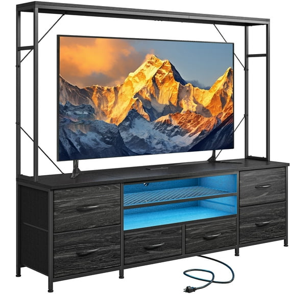EnHomee 55" W LED TV Stand with Power Outlets, 6 Drawers, for up to 60 Inch TVs, Entertainment Center for Living Room, Bedroom,Black