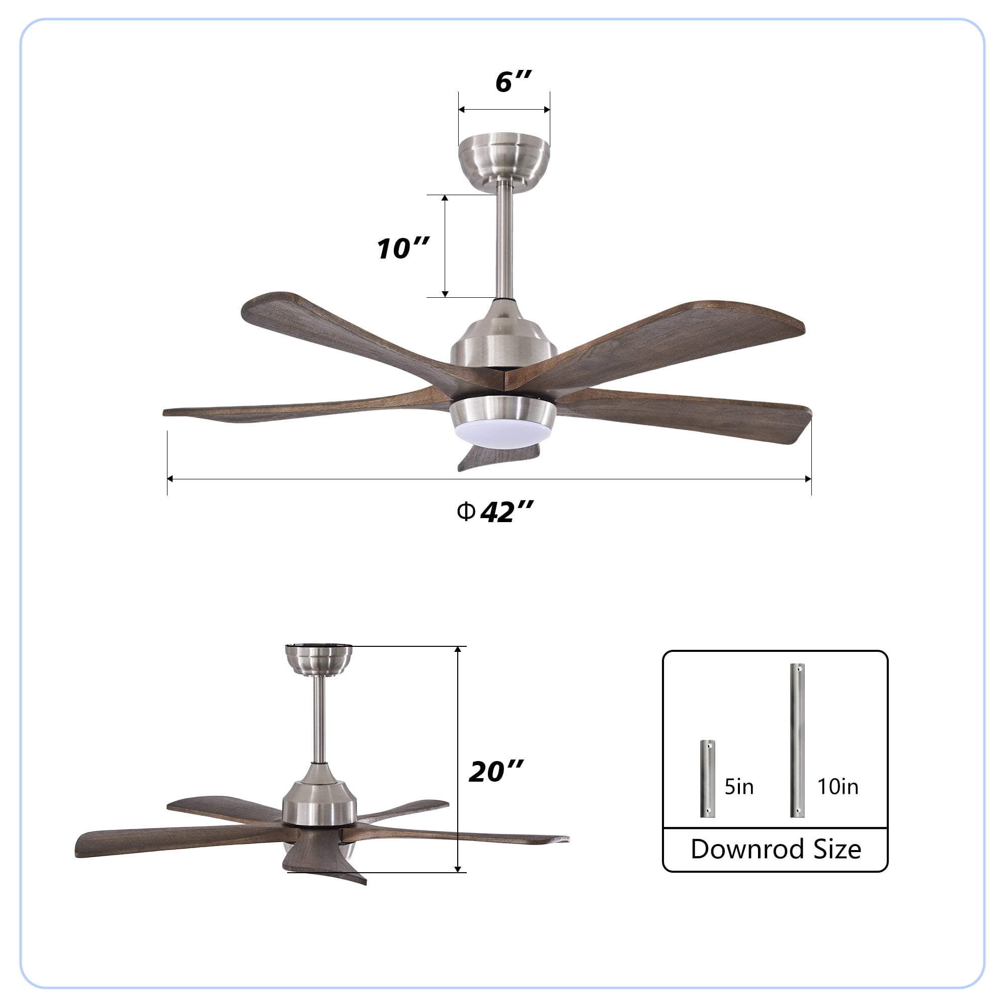 Leumius 42" Solid Wood Blades Ceiling Fan with Light and Remote Control,Quiet DC Motor 5 Blade Ceiling Fans 6 Speed Levels,Reversible for Patio Living Room Bedroom Office Black Nickel