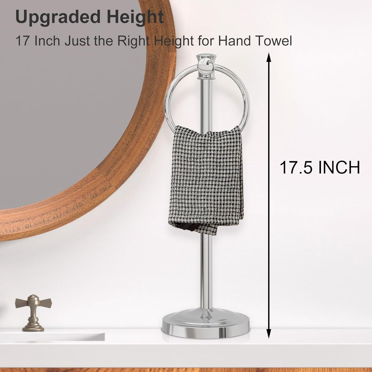 Hoimpro 17" Free Standing Towel Rack – Oil Rubbed Bronze, 304 Stainless Steel, Double Ring, Non-Slip Base, For Bathroom & Kitchen Counters