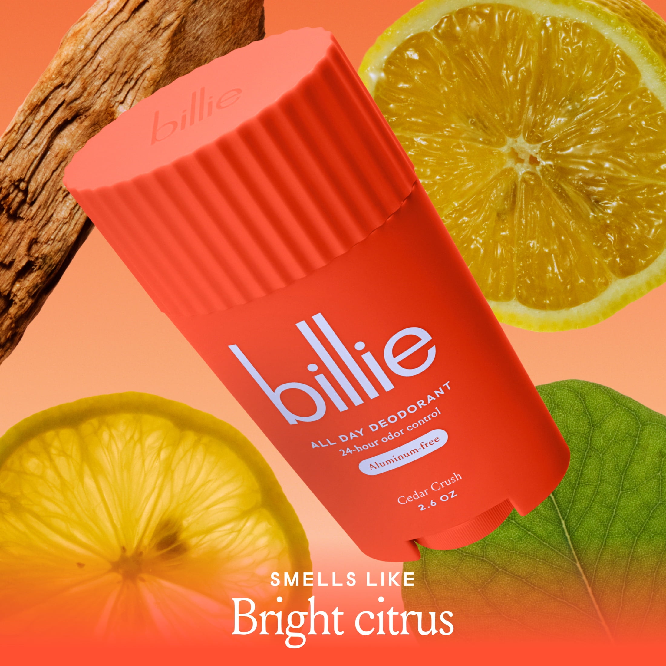 Billie All Day Womens Deodorant Stick, 2.6 oz, Cedar Crush Scent, 24 Hour Odor Control, Aluminum Free