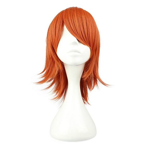 Unique Bargains Human Hair Wigs for Lady 14" Orange Wigs with Wig Cap Shoulder Length