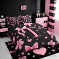 thumbnail image 2 of Erosebridal Girls Cute Bowknot 7 Pieces Bedding Comforter Set,Pink Loves T Alphabet Full Bedding Set For Kids,Reversible black, 2 of 7