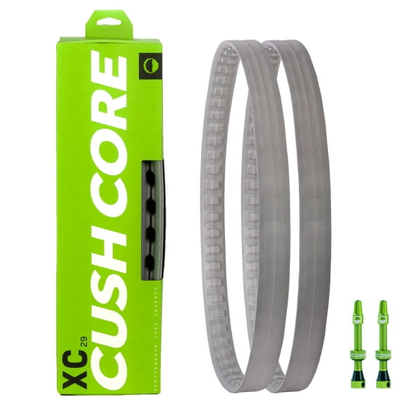 CushCore Ensemble XC - Comprend (2) Inserts de Pneu, (2) Valves Presta & Autocollants de Jante, Installation Facile à Domicile, Inserts de Pneu de Vélo, Aide à Améliorer la Qualité de Conduite, Convient à un Pneu de 1.8 Pouces-2.4 Pouces (Lot de 2)