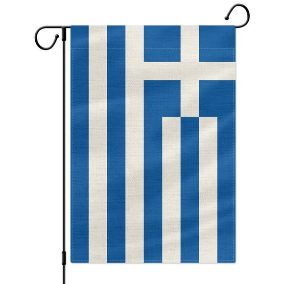 PTEROSAUR Greece Garden Flag, Greek National Flag, 12.5x18 inch Double Sided Burlap for House Yard Lawn Indoor Outdoor Decor