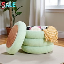 Tcbosik Multi-Functional Teddy Fleece Ottoman, Round Footrest and Lift-Off Lid and Storage Compartment, for Living Room, Bedroom or Studio, 18.3"Dia x 16.5"H, Holds Up to 300 lbs, Green