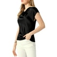 thumbnail image 4 of INSPIRE CHIC Satin Top for Women's Cowl Neck Short Sleeve Dressy Casual Blouse S Black, 4 of 6