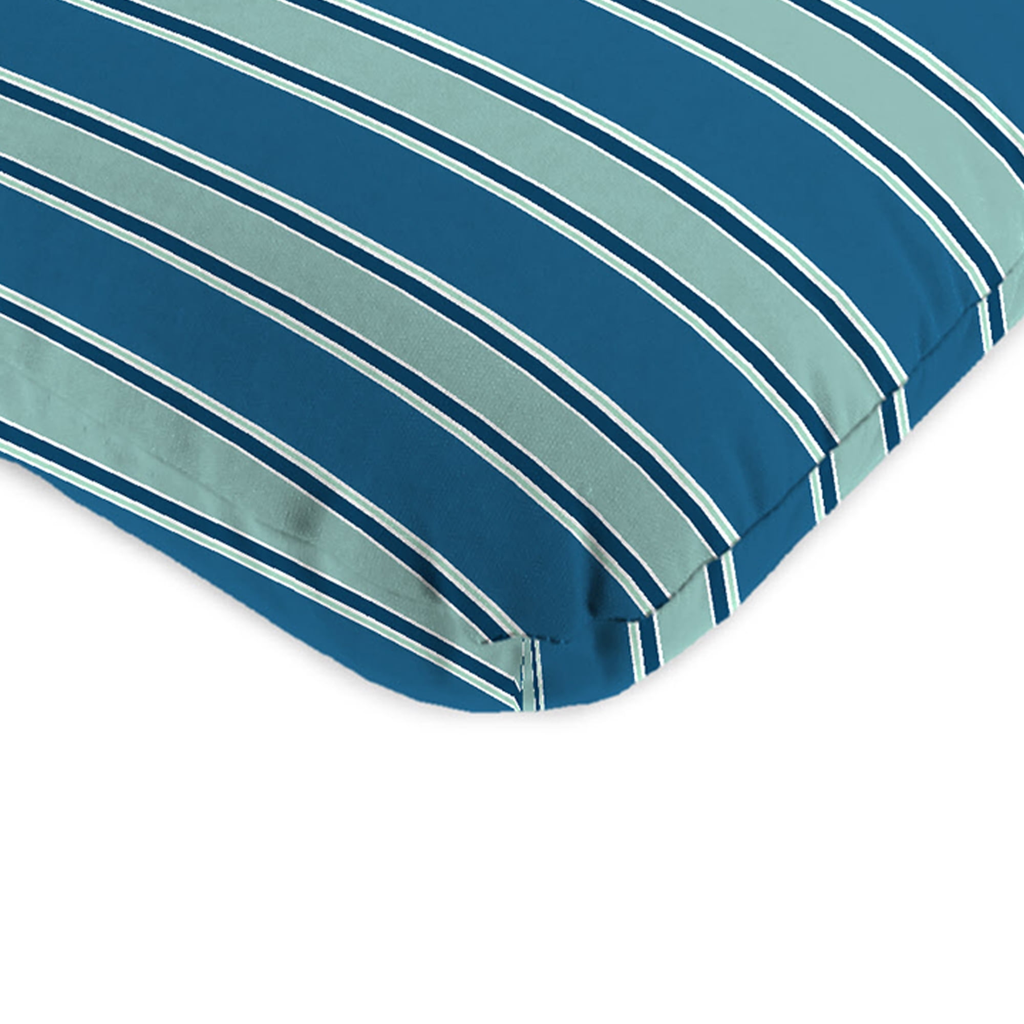 Jordan Manufacturing 45" x 22" Sanders Puff Blue and Gray Green Stripe Rectangular Outdoor Chair Cushion with Ties and Hanger Loop