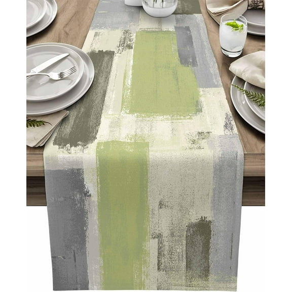 Table Runners 71 Inches Long Abstract Sage Green Paint Cotton Linens Party Coffee Table Runner Cloth for Wedding Dinning Holiday Vintage Mottled Texture Washable Table Dressers Scarves Decor,13" Wide