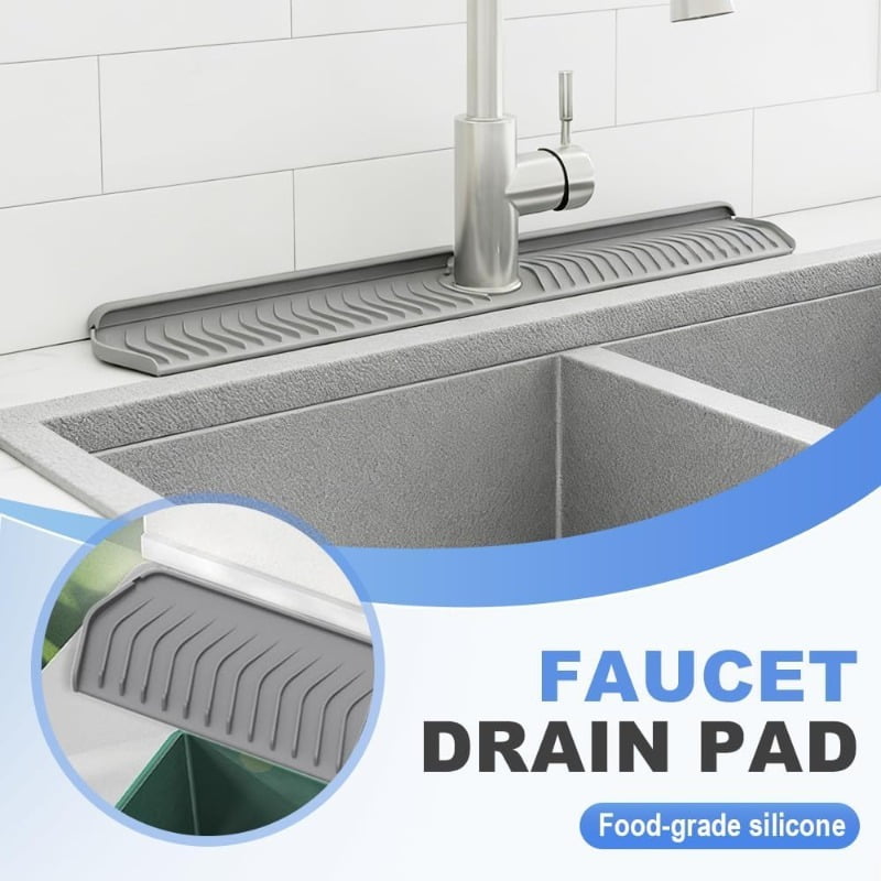 Kitchen Foldable Sink Faucet Mat, 30in Silicone Faucet Guard & Draining Mat Keep Countertops Dry Splash Guard Gray