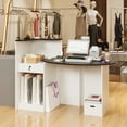 thumbnail image 3 of Patiojoy Modern Reception Desk Front Counter Desk with Oval Tabletop Lockable Drawer & Adjustable Shelf White, 3 of 9