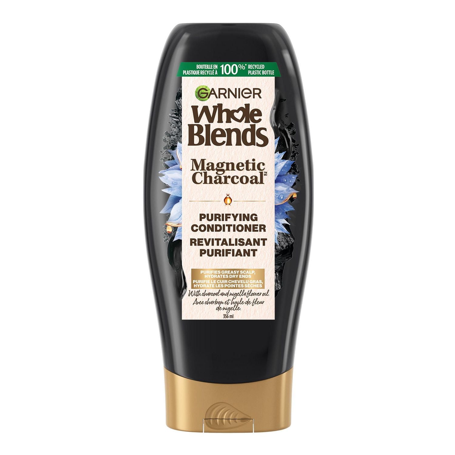 Garnier Whole Blends Magnetic Charcoal Purifying Conditioner for Greasy Scalp, Hydrates Dry Ends for Up to 48-Hours, with Charcoal