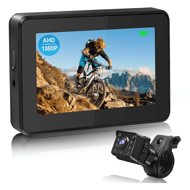 1080P Bike Camera 4.3inch Screen Monitor Bicycle Bike Mirror Bike Rear View Camera for Bicycle, Mountain Bike, Road Bike,1 * Monitor 1 * Camera 1 * USB Cable 1 * Mount set,Black
