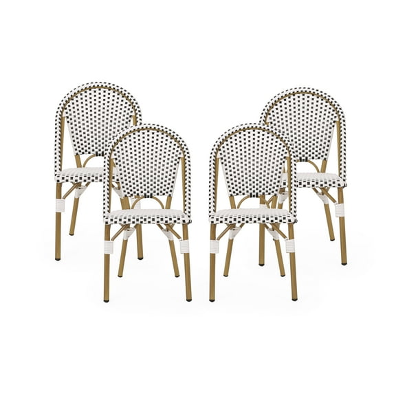 GDF Studio Brandy Outdoor French Bistro Chairs, Set of 4, Black, White, and Bamboo Finish