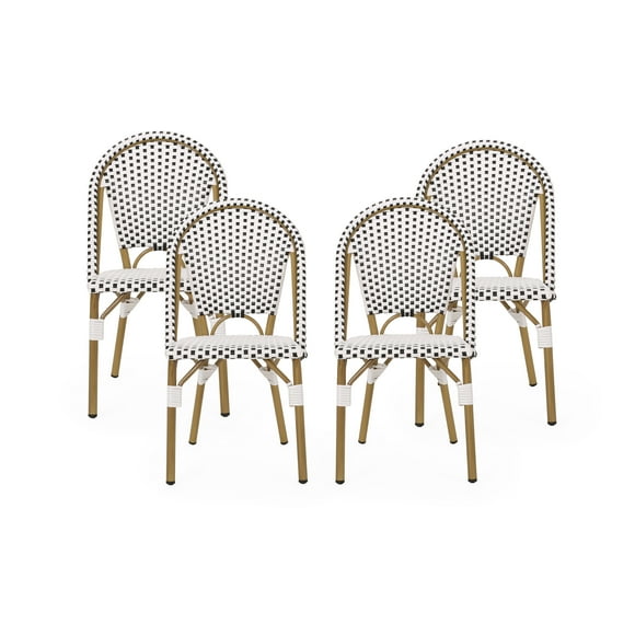 Noble House Elize Aluminum & Faux Rattan Bistro Chairs in Black/White (Set of 4)